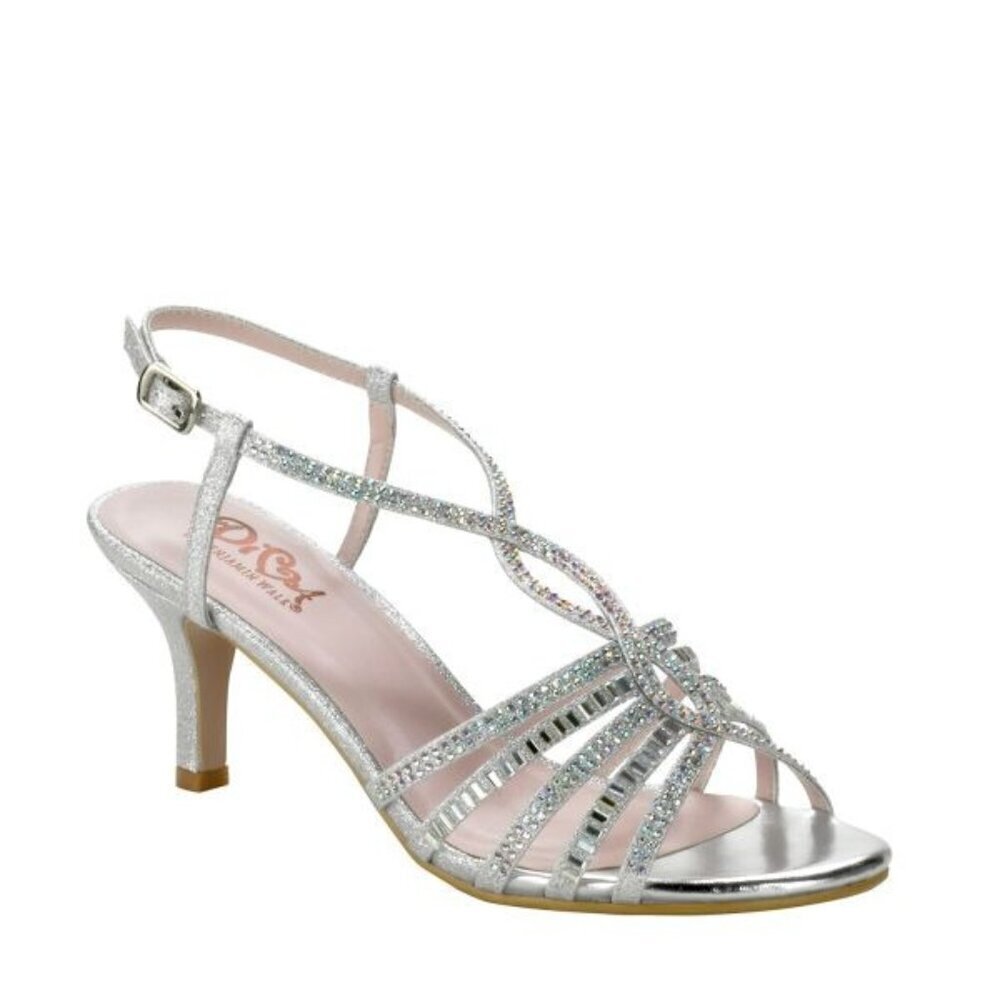 Diva by Benjamin Walk Womens 7M D101 Glitter Rhinestone Open Toe Heels in Silver